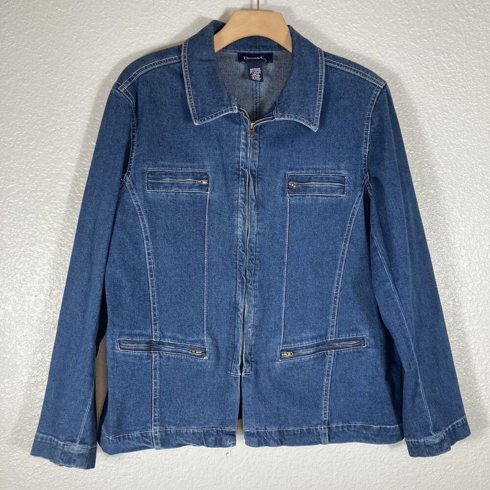 Denim & Co. Blue Jean Denim Jacket Womans M Zip Front Pockets Cabin Gorp Country